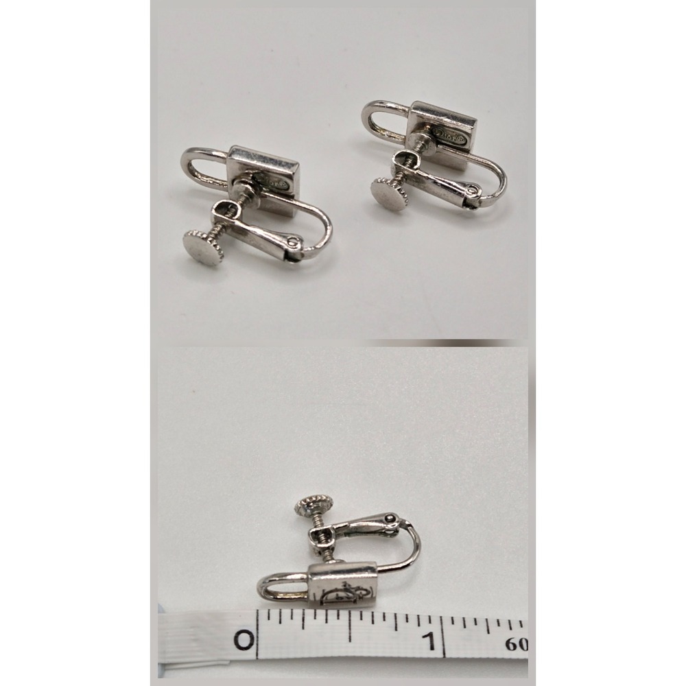 Christian Dior Vintage Padlock Screw Back Clip On Earrings Silver Tone Logo Lock - Picture 3 of 7